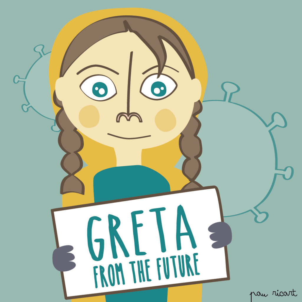 Greta form the future. Caricatura Ilustración Personalizada. Láminas y prints Pau Ricart